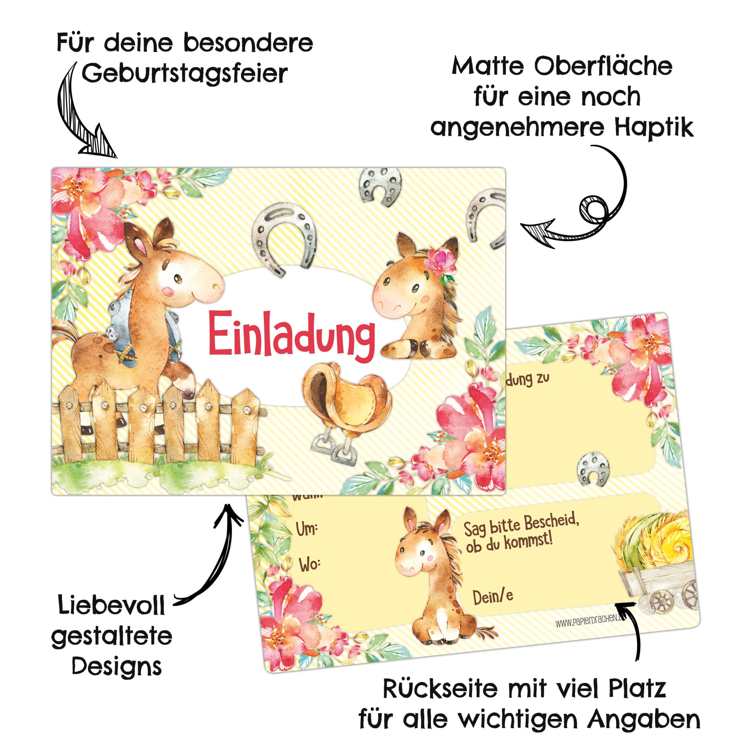 12 Einladungskarten zum Geburtstag – Pferde