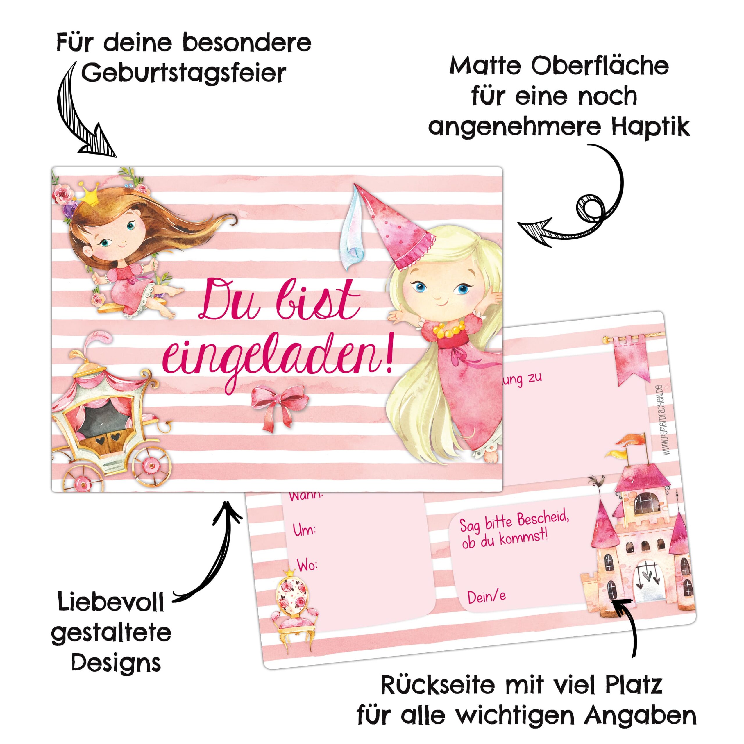 12 Einladungskarten zum Geburtstag – Prinzessin