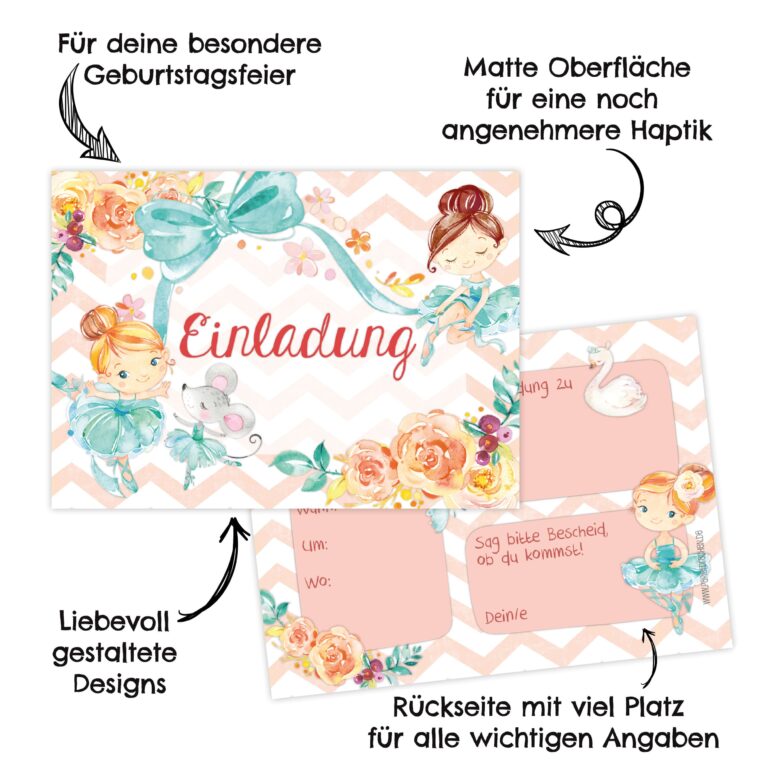 12 Einladungskarten zum Geburtstag – Ballerina