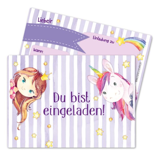 12 Einladungskarten zum Geburtstag &ndash; Fee und Einhorn