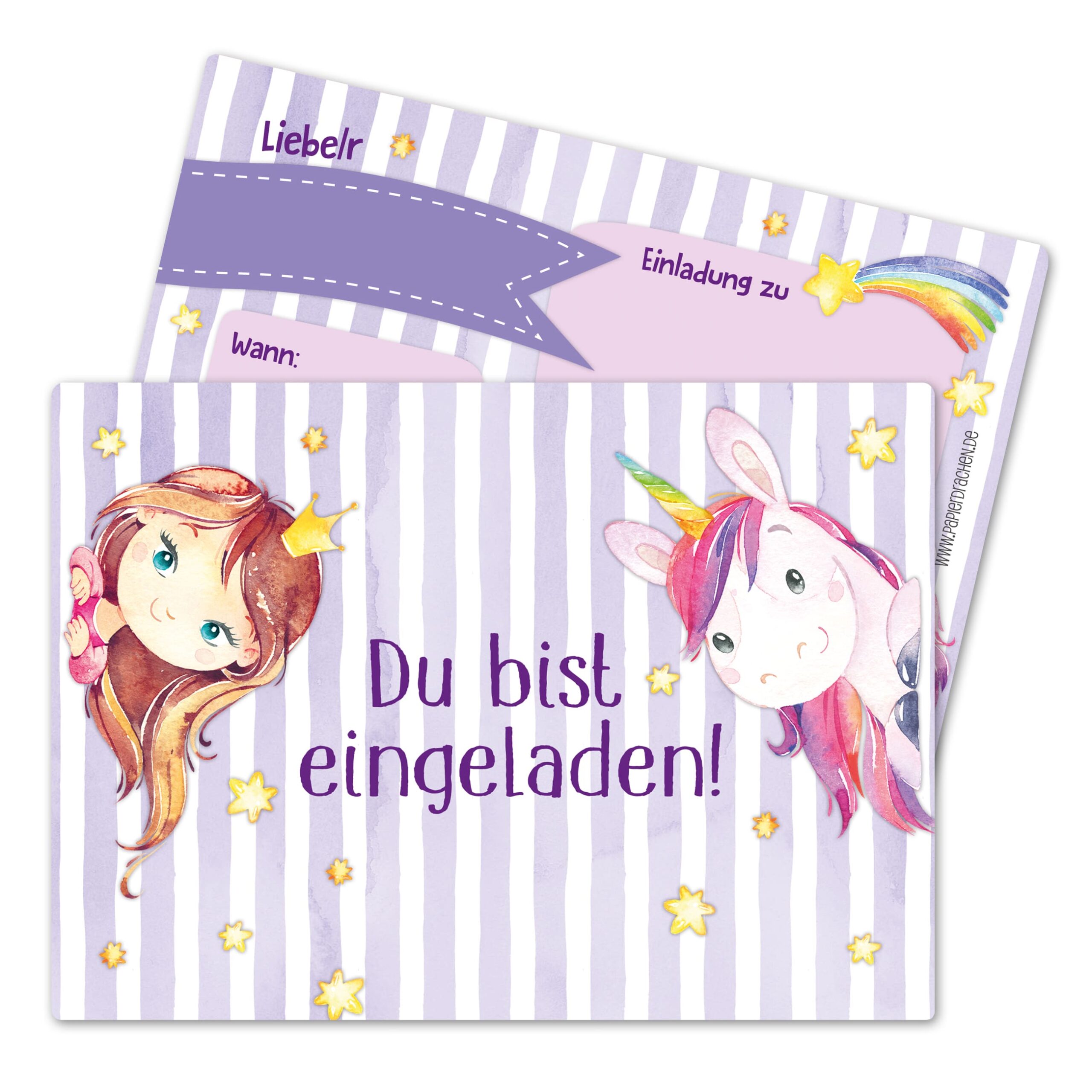12 Einladungskarten zum Geburtstag – Fee und Einhorn