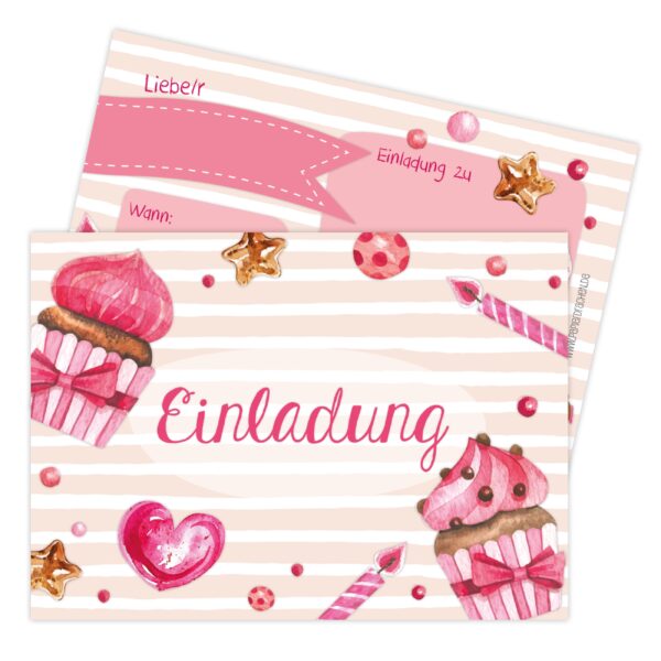 12 Einladungskarten zum Geburtstag &ndash; T&ouml;rtchen rosa