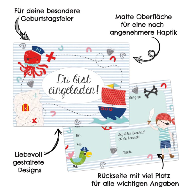 12 Einladungskarten zum Geburtstag – Pirat
