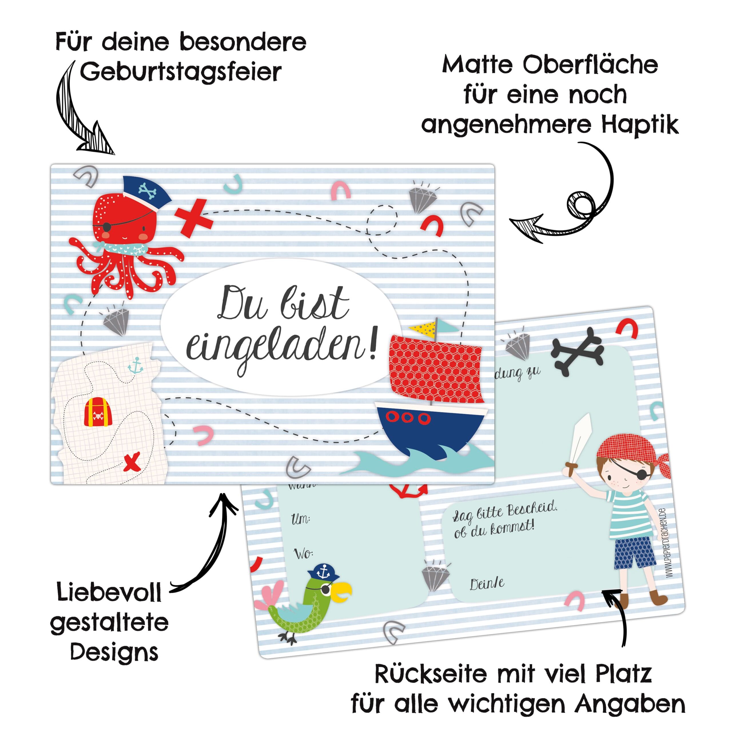 12 Einladungskarten zum Geburtstag – Pirat