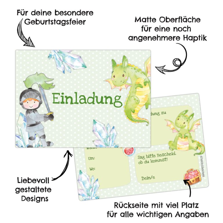 12 Einladungskarten zum Geburtstag – Ritter