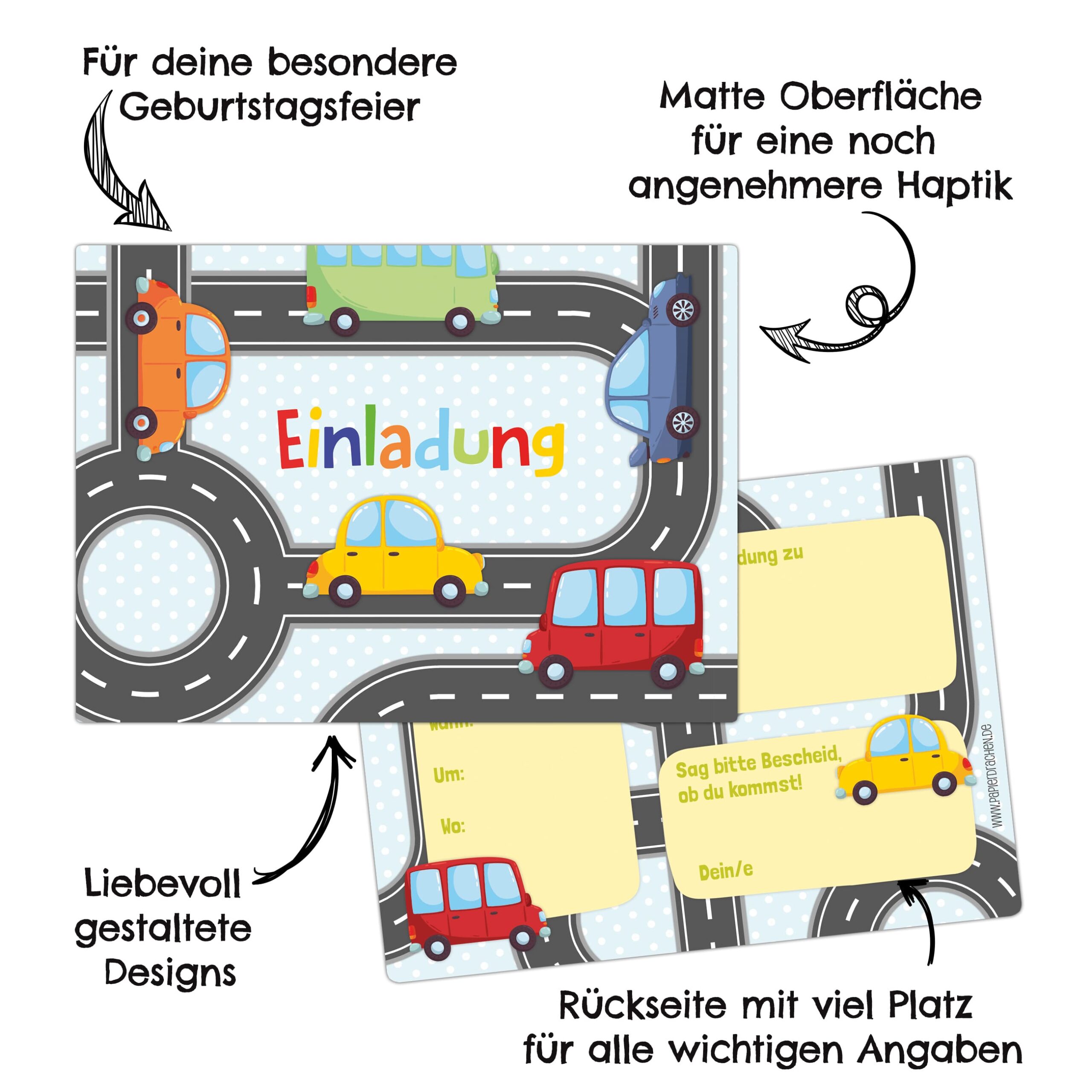 12 Einladungskarten zum Geburtstag – Autos