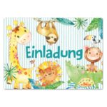 12 Einladungskarten zum Geburtstag – Afrika Tiere