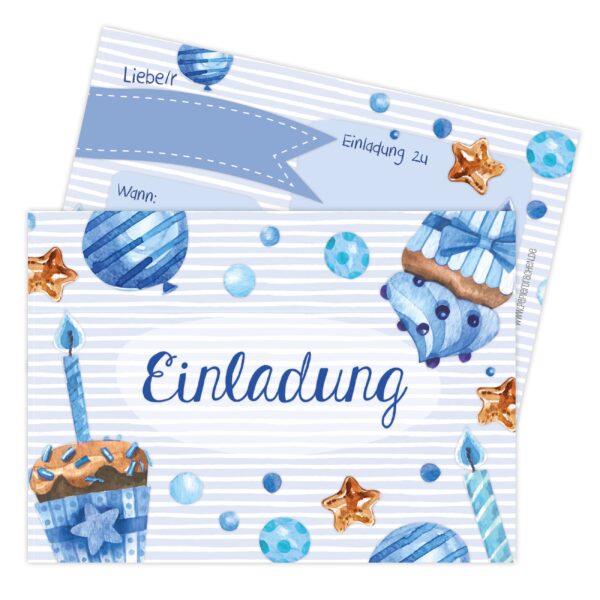 12 Einladungskarten zum Geburtstag &ndash; T&ouml;rtchen blau