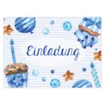 12 Einladungskarten zum Geburtstag – Törtchen blau