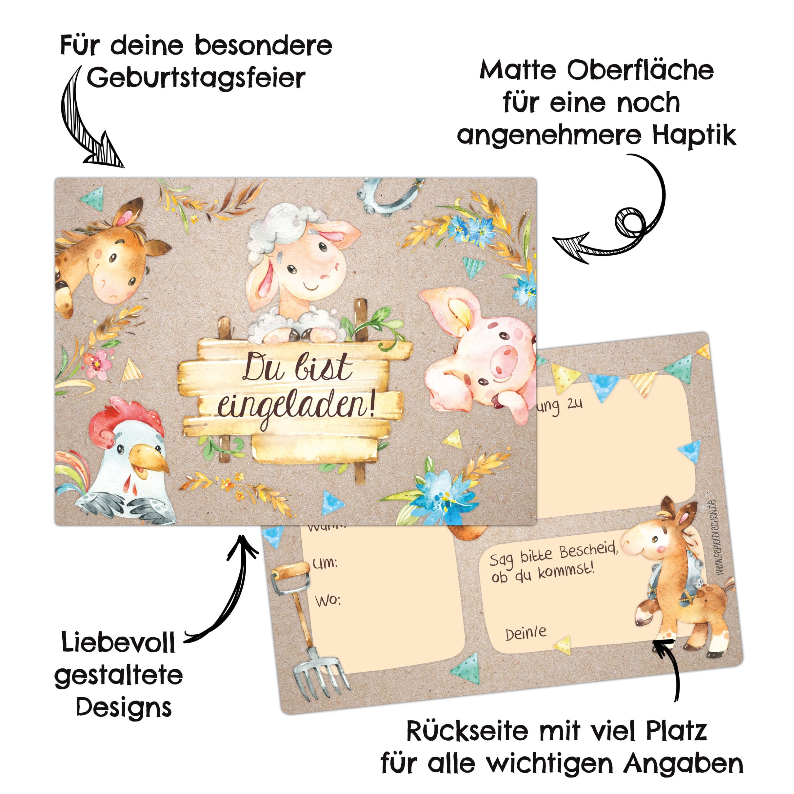 12 Einladungskarten zum Geburtstag – Farm
