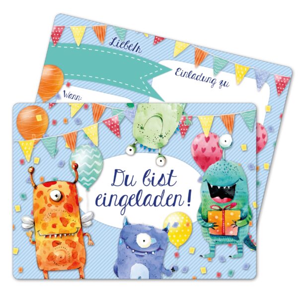 12 Einladungskarten zum Geburtstag &ndash; Monster