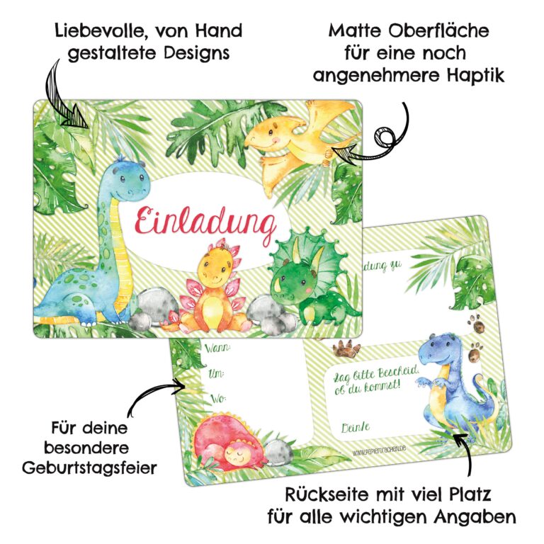 12 Einladungskarten zum Geburtstag – Dinos