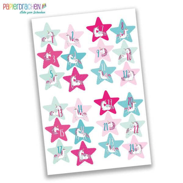 Adventskalender Zahlenaufkleber 38 - Stern Einhorn