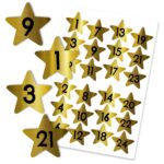 24 Adventskalender Zahlenaufkleber – Sterne auf Goldfolie Nr54