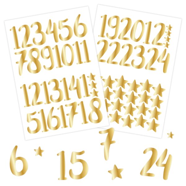 24 Adventskalender Zahlenaufkleber – gold Nr70