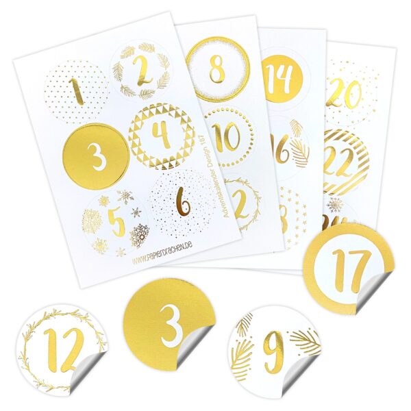 24 Adventskalender Zahlenaufkleber - gold Nr189