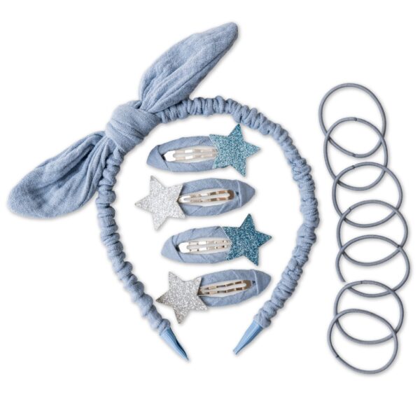 Musselin Haar-Accessoires Set – Hellblau