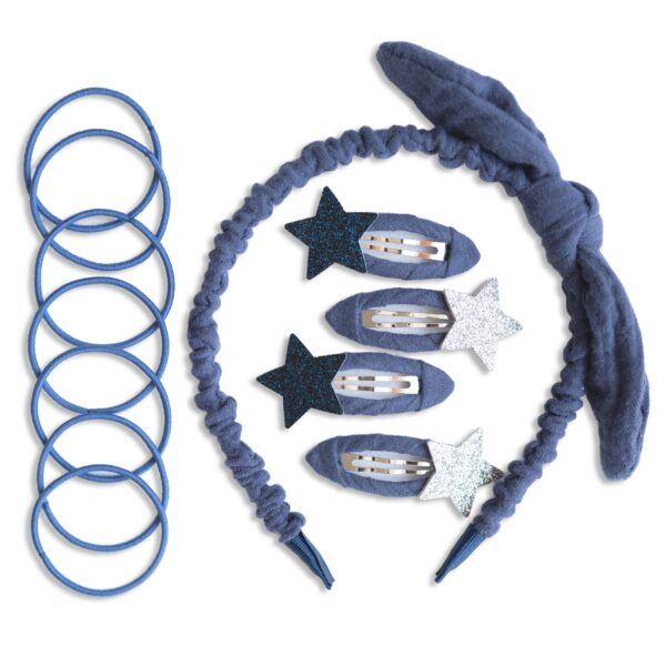 Musselin Haar-Accessoires Set – Dunkelblau