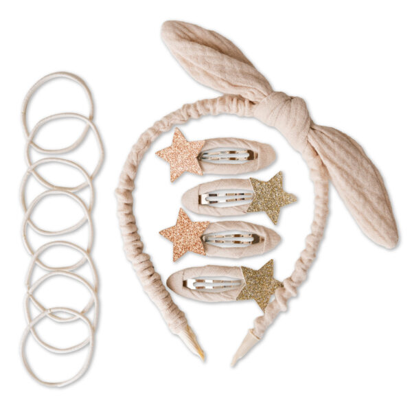Musselin Haar-Accessoires Set – Beige