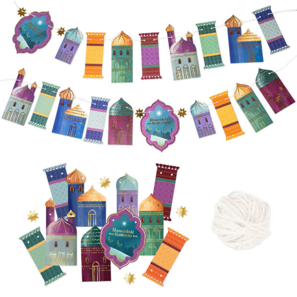 Girlande Ramadan – Farbenfrohe Motive mit Goldfolierung