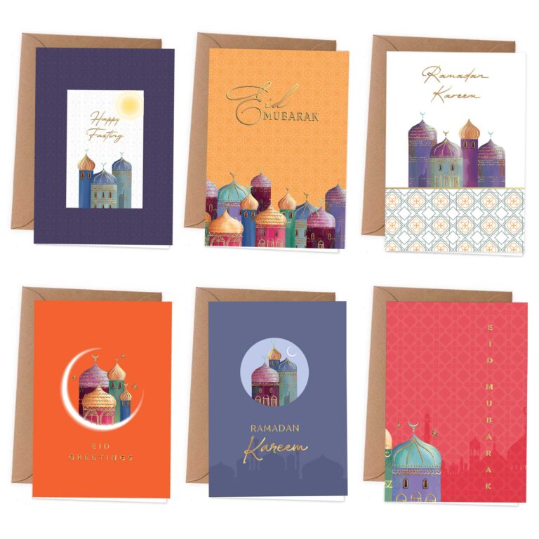 6 Ramadan Klappkarten Colourful goldfoliert