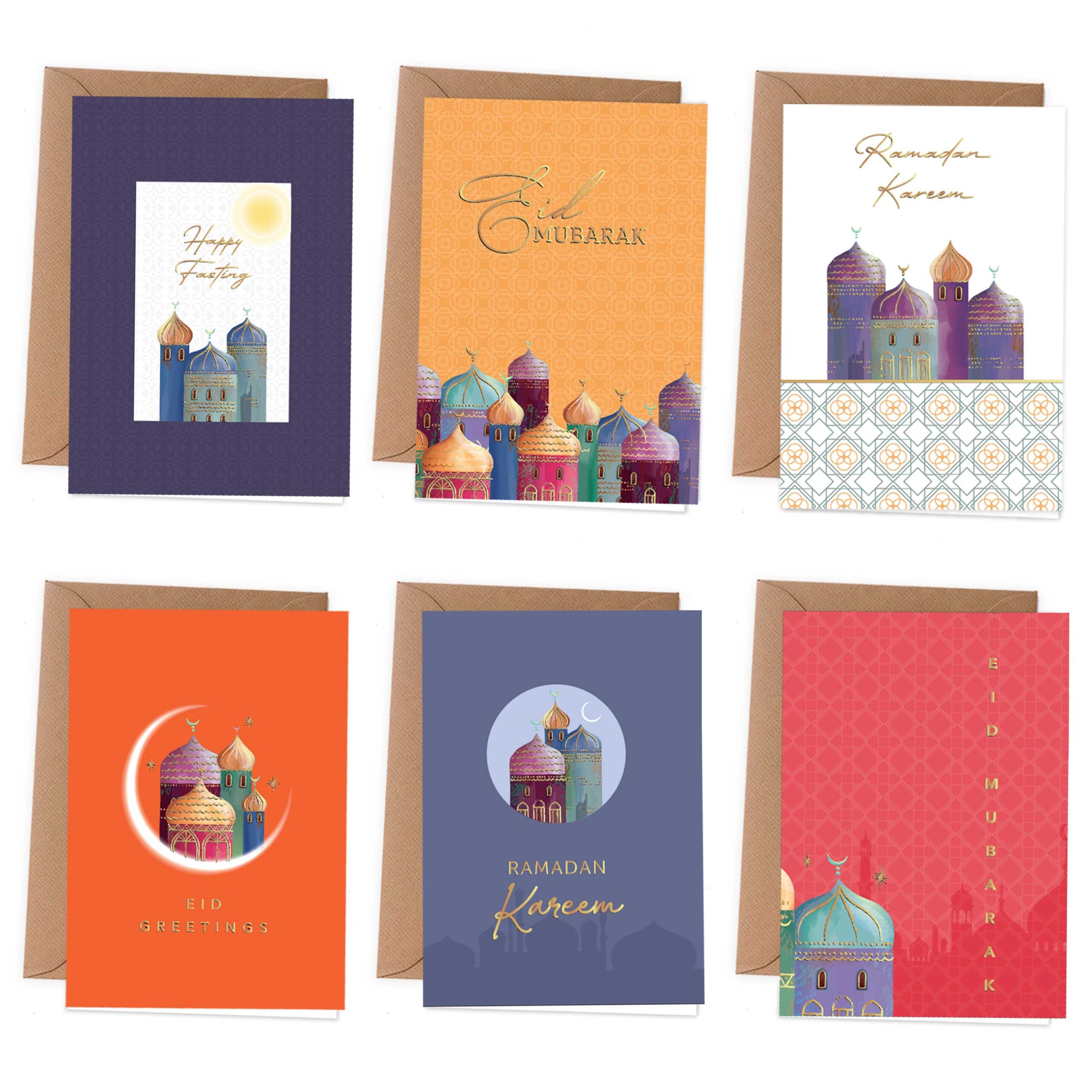 6 Ramadan Klappkarten Colourful goldfoliert