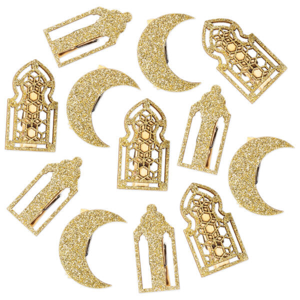 12 Ramadan Motivklammern Holz gold