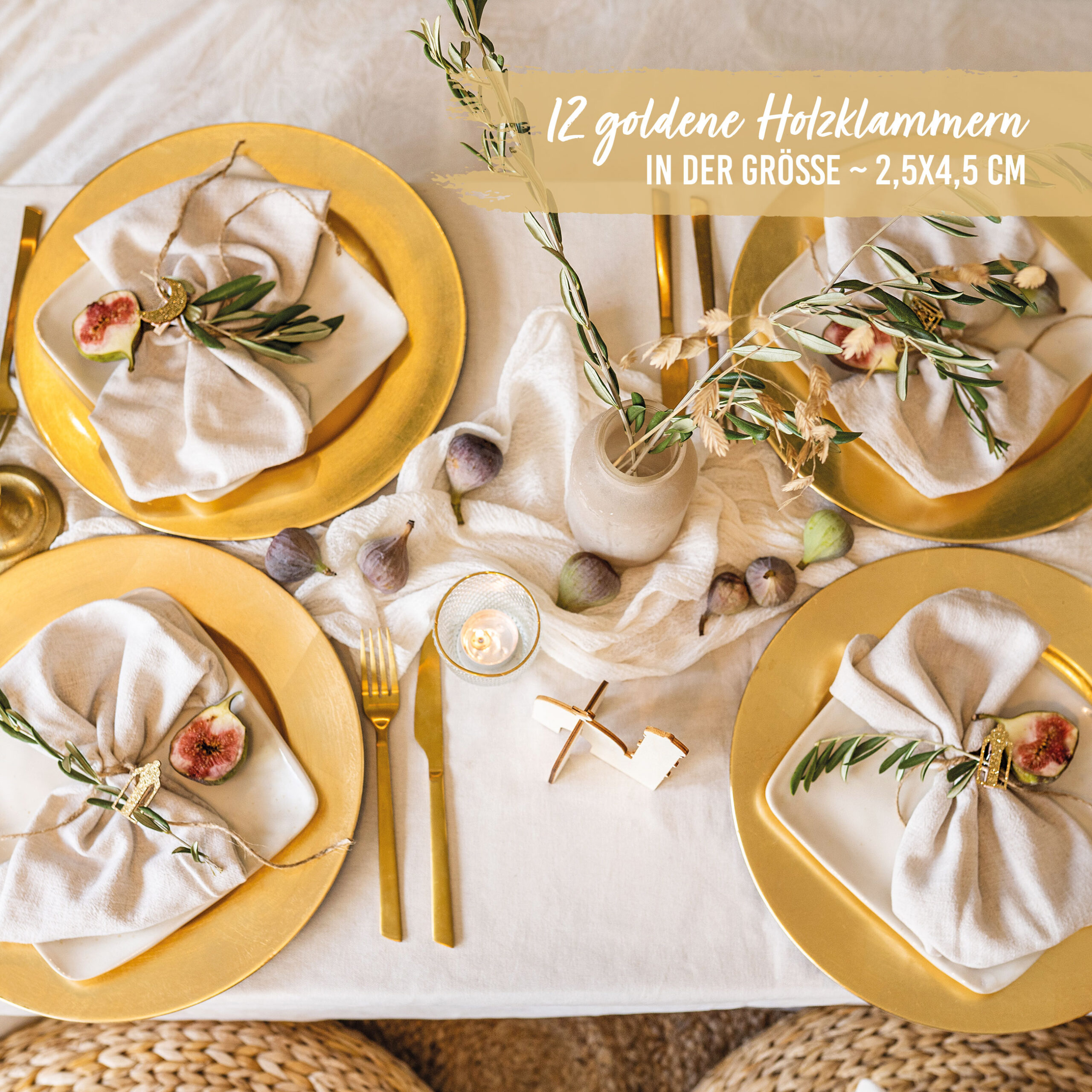 12 Ramadan Motivklammern Holz gold