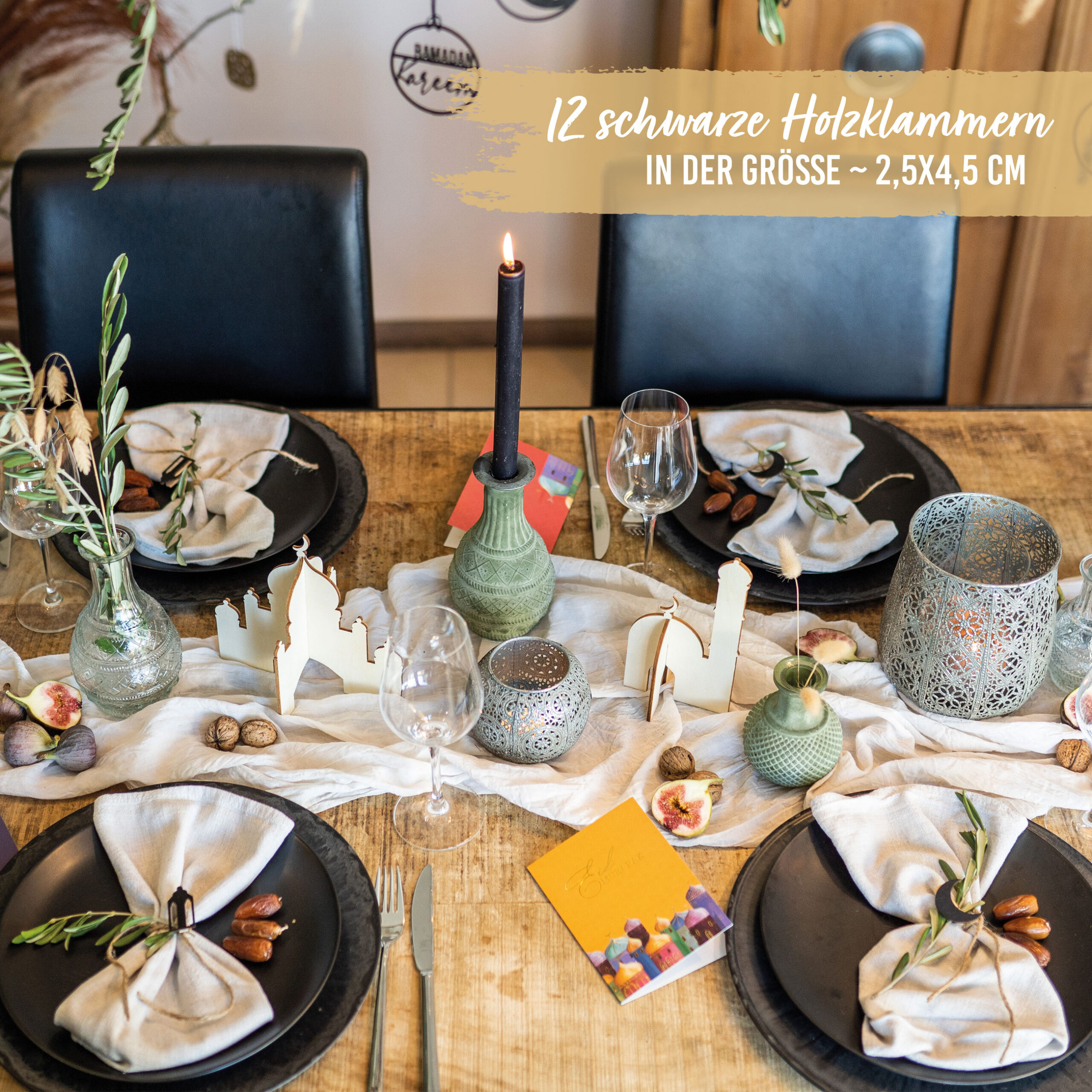 12 Ramadan Motivklammern Holz schwarz