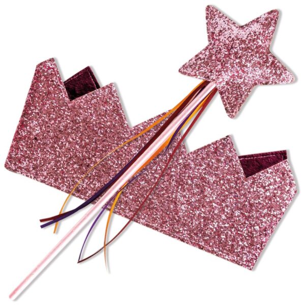 Glitzerkrone und Zauberstab - Pink - Set 1