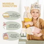 Schultüte Musselin Rosa Gelb mit Holzanhänger Pastell - Set 01 – Bild 4