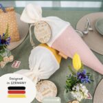 Schultüte Musselin Rosa Gelb mit Holzanhänger Pastell - Set 01 – Bild 6