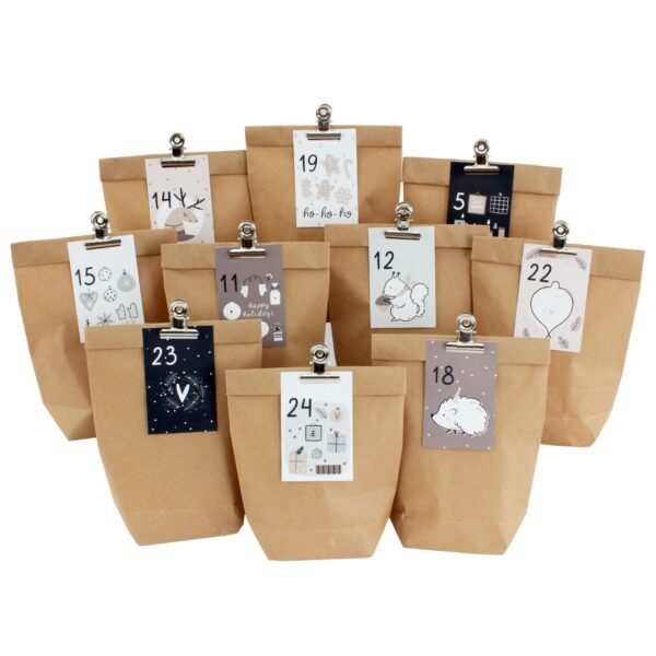 Adventskalender mit Visitenkarten und Metallklammern – Rosa-blau