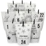 Adventskalender bedruckte Tüten weiß schwarz Set 15