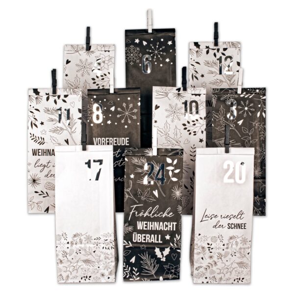 Adventskalender mit bedruckten Tüten – Holy Night black & white 2