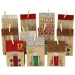 24 bedruckte Adventskalender Tüten – Häuser zum Ausmalen
