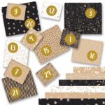 Adventskalender Geschenkpapier – Packpapier sw + Aufkleber – Set 6