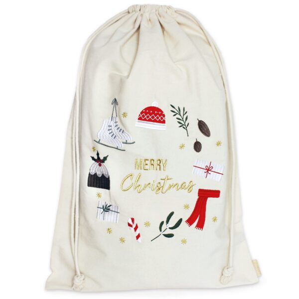 Geschenksäckchen zu Weihnachten - Cremefarben bunt