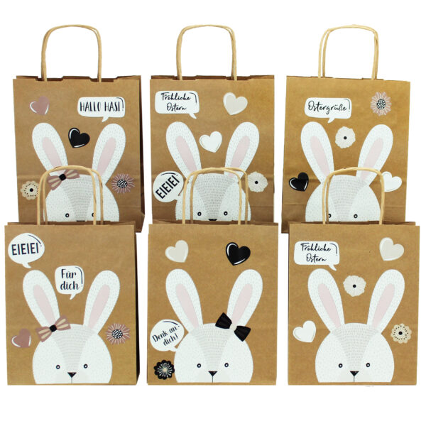 XXL Ostertüten Henkel - mit Hasengesicht schwarz weiß - Set 2