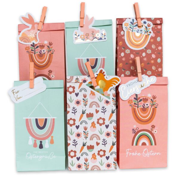 12 Geschenktüten mit Anhängern zu Ostern - PN3 Boho - Set 9