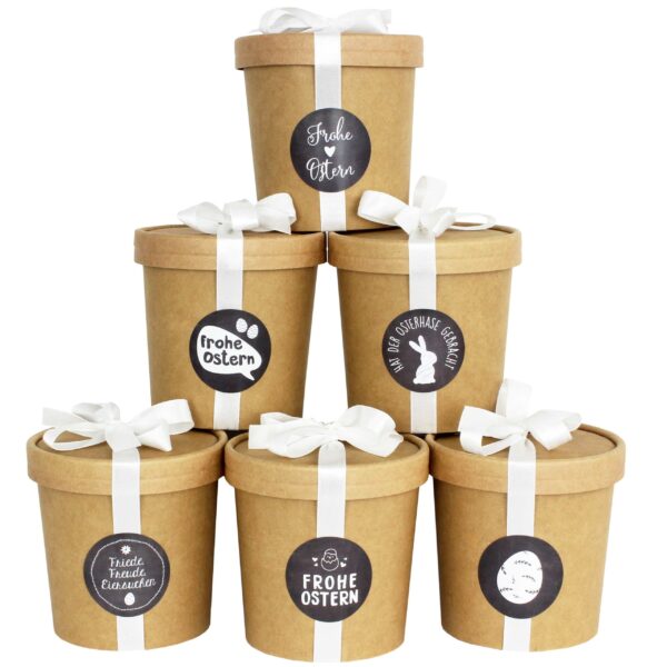 Osterbecher - mit Deckel, Band und Aufklebern - Set 3 Tafel - weisses Band