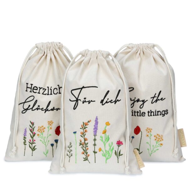 Ostern Leinensäckchen - 3er - Blümchen - Set 4