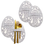 4 Osterbesteckhalter Filzeier grau weiss - Set 01