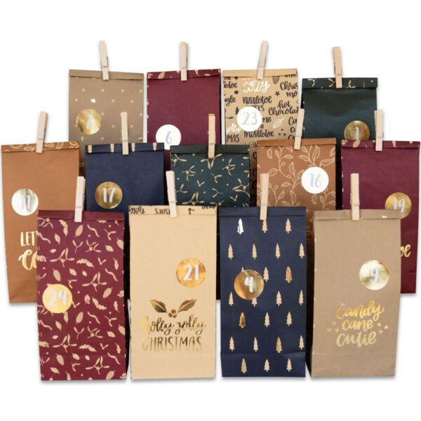 Adventskalender T&uuml;ten Set &ndash; gold bedruckt