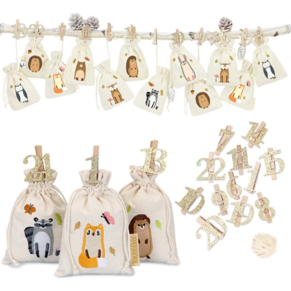 Adventskalender Stoffsäckchen – Waldtiere hochwertig bestickt
