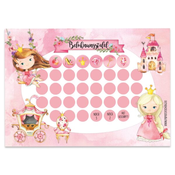 Belohnungstafel für Kinder 10 Blatt – mit tollen Stickern für Jungs und Mädchen – Motiv Prinzessin