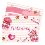 12 Einladungskarten zum Geburtstag – Törtchen rosa