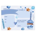 12 Einladungskarten zum Geburtstag – Törtchen blau – Bild 4