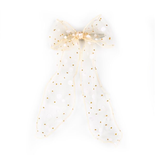 Busy Lizzie - Haarschleife - Organza - Silberpunkte - Beige