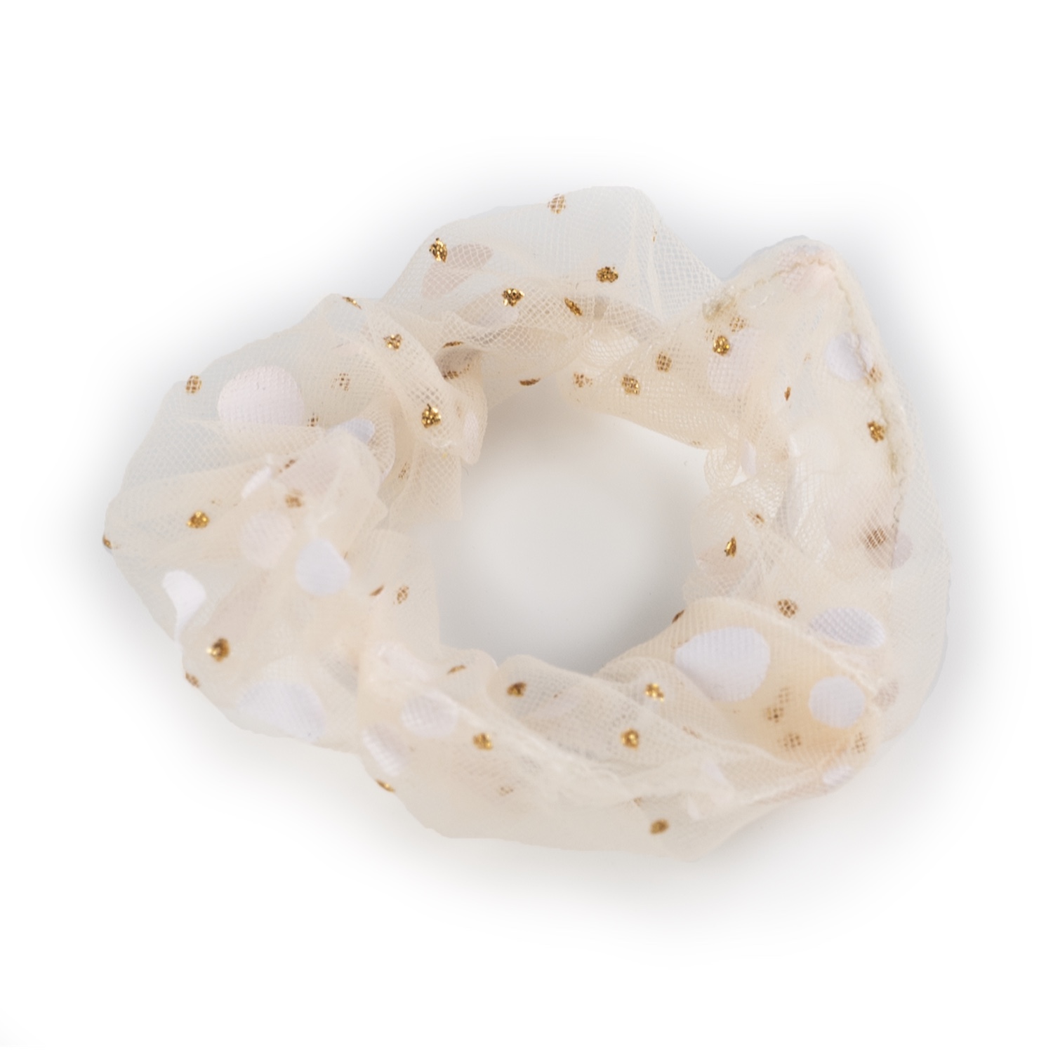 Busy Lizzie - Scrunchie - Organza - Goldpunkte - Beige